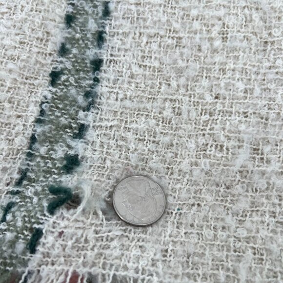 World Market OS Boucle Turtleneck Poncho Beige Sage Green Plaid Fringe Sweater - Picture 4 of 9